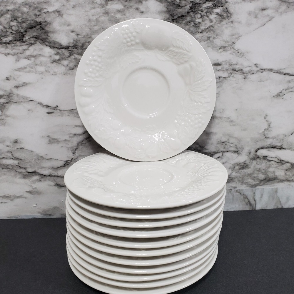 Gibson Designs Fruit Embossed Saucer Appetizer Plates 6.5" White Round Lot of 12